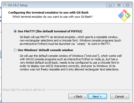 MinTTY option in Git for Windows installer